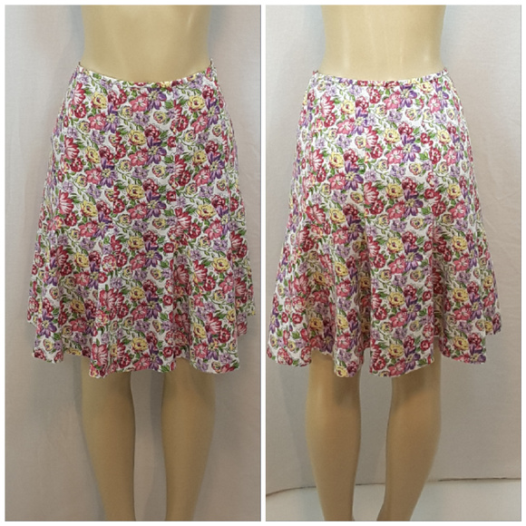 LOFT, Floral Linen Gored Skirt, size 10 - Picture 3 of 8